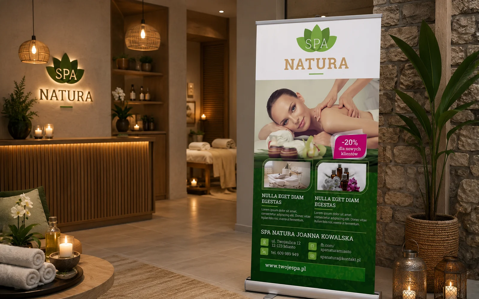 projekt rollupa dla salonu spa