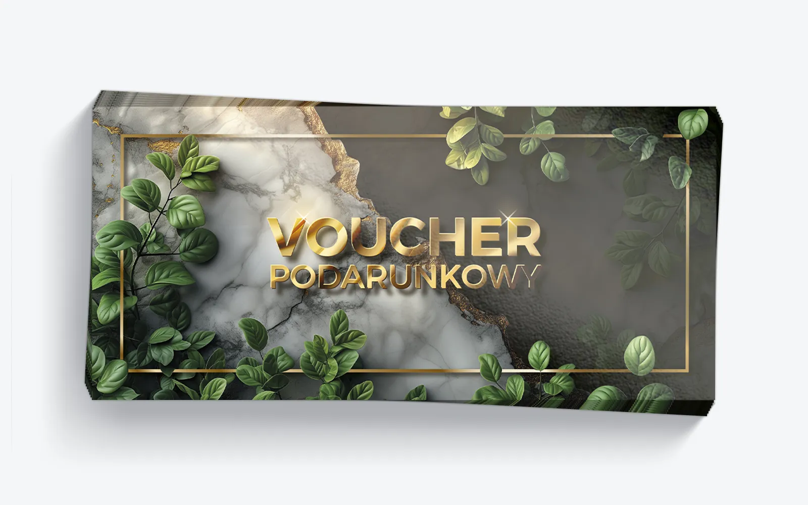 voucher kosmetyczny marmur zielone liście