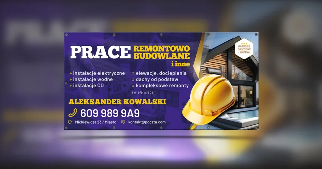 baner-budowalny-fioletowy-1024x537 Banery reklamowe dla firm budowlanych: Co powinny zawierać? Przykłady, wskazówki