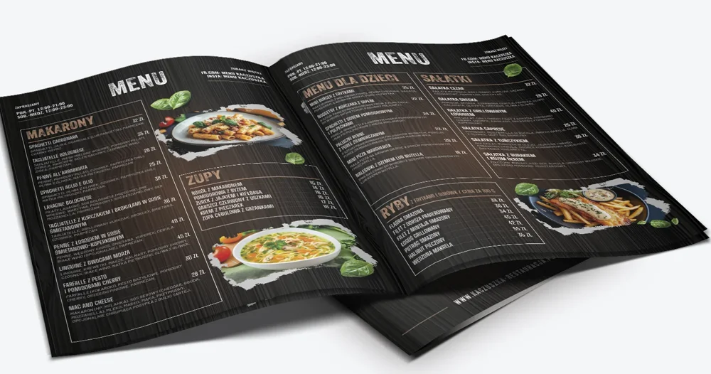 karta menu restauracji